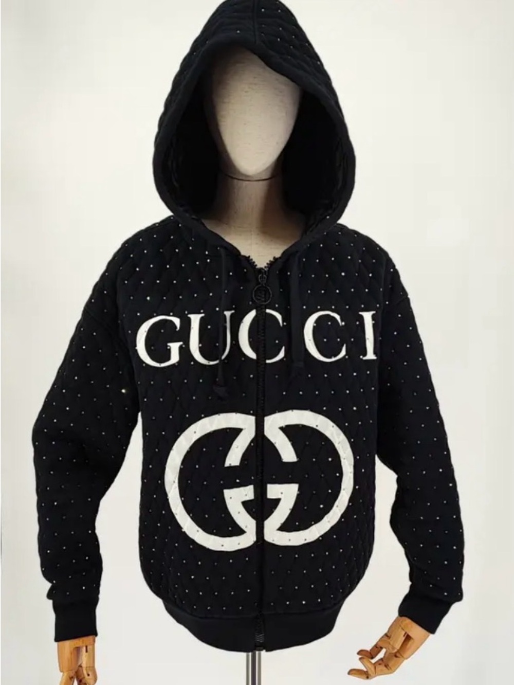Gucci Black Hooded Zip Jacket with White Logo